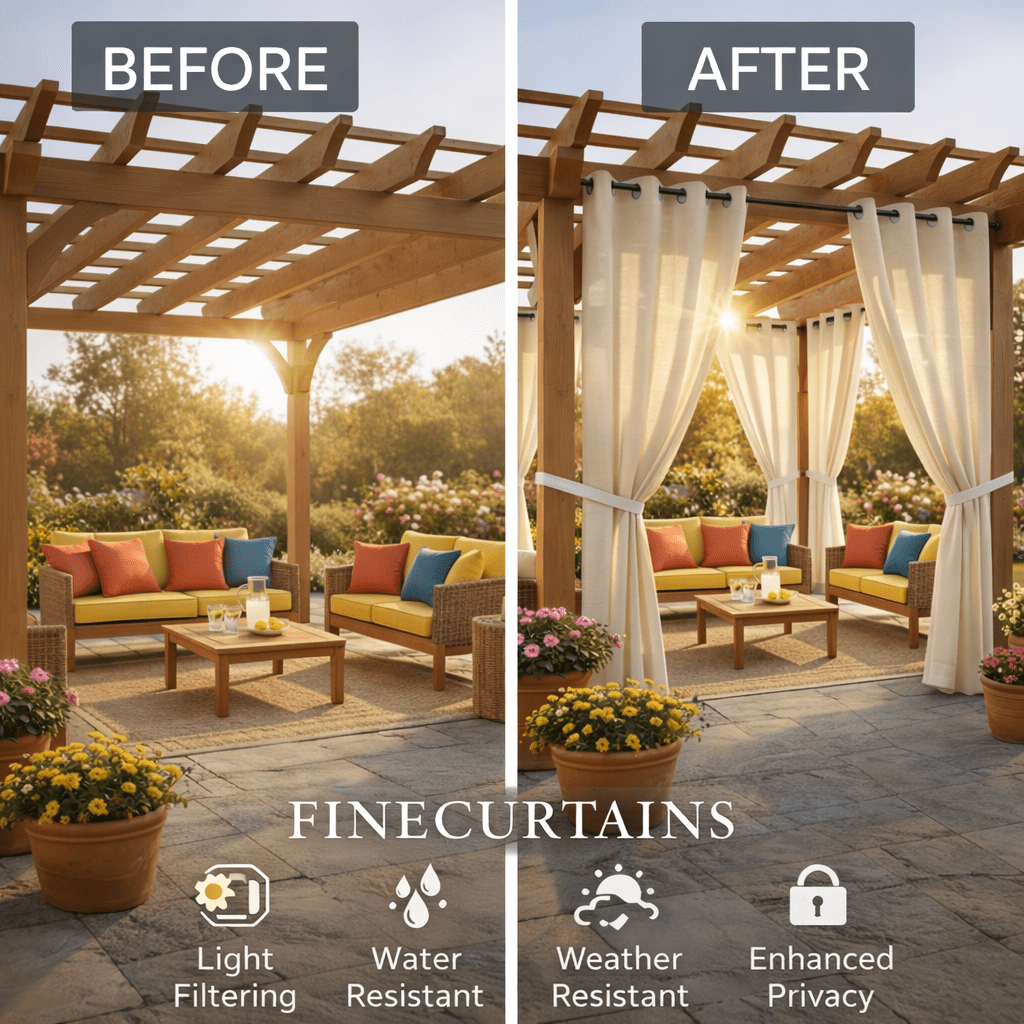 Sheer Curtains for Patio Outdoor – Grommet Top, 4 Panels, Light Filtering, UV & Water Resistant, Privacy Drapes for Pergola, Gazebo, Porch, Backyard, Beige Black Gray White Silver Taupe