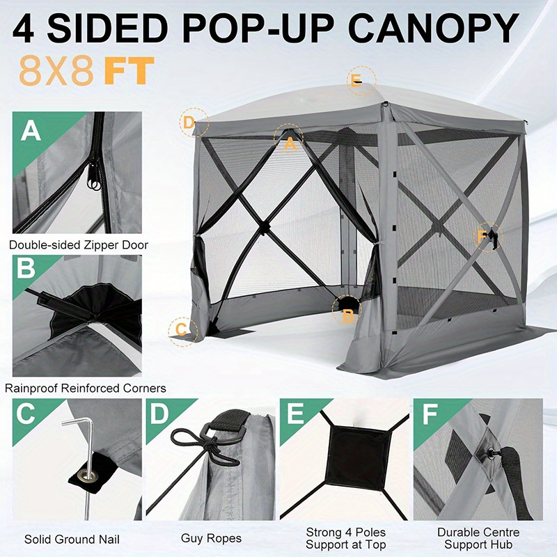 Pop Up Gazebo 8x8ft Mesh Screen Tent Portable Camping Garden Picnic