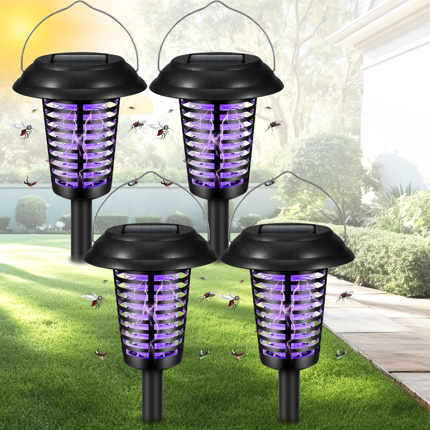 Solar Bug Zapper Outdoor Stake Light – IP44 Waterproof Solar Powered Mosquito Killer Lamp for Yard, Garden, Patio & Pathway – 2 or 4 Pack