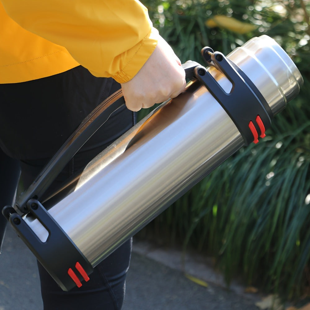Insulated Water Bottle 2000ml 67oz Stainless Steel Vacuum Flask with Cup Handle Strap BPA Free Wide Mouth Hot Cold Drinks Camping Hiking Sports Gym Travel Gift