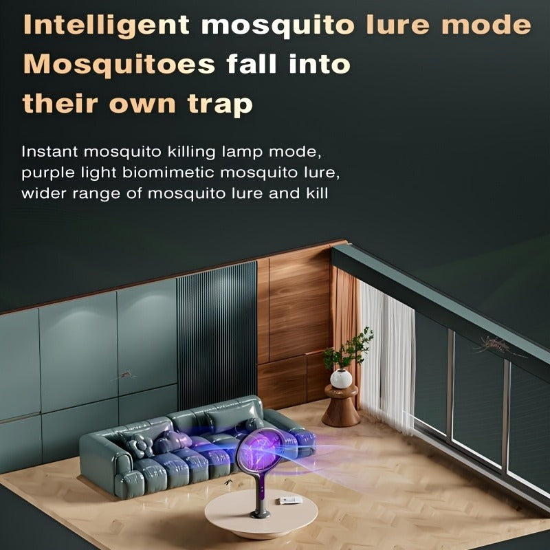 2-in-1 Mosquito Trap Lamp & Retractable Electric Fly Swatter Racket – USB Rechargeable Base, Extendable Handle Bug Zapper for Home & Bedroom Pest Control
