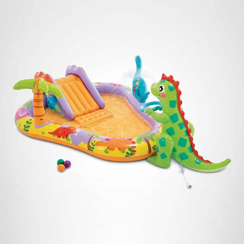 INTEX Dino Park Inflatable Kids Water Play Center with Slide, Splash Pad & Dino Sprayer, Kiddie Pool