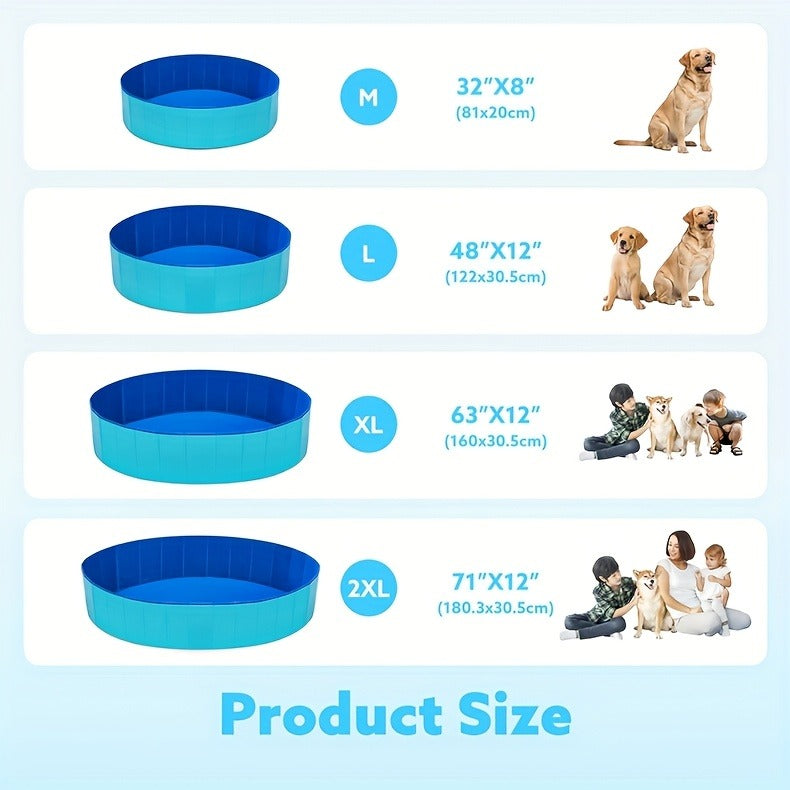 Foldable Dog Pool – Portable Hard Plastic Pet & Kids Swimming Pool, Anti-Slip Collapsible Bathtub for Indoor Outdoor Backyard Use, 3 Sizes