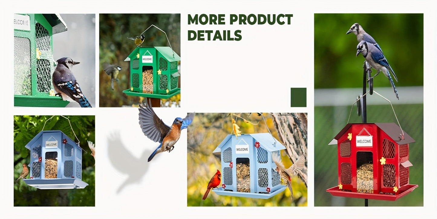 Metal Bird Feeder for Outside - 4 Lbs Large Capacity Hanging Wild Bird Feeder