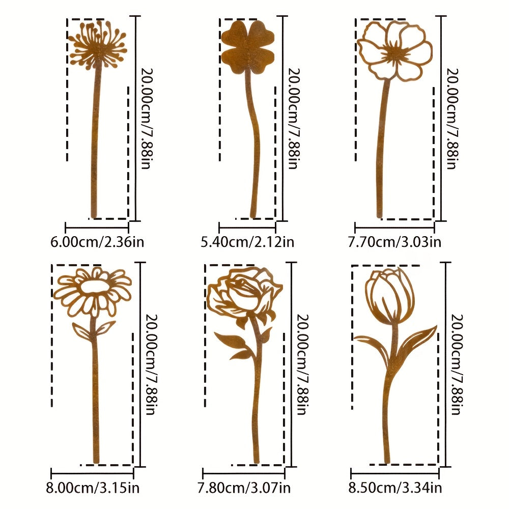 Garden Stakes Rusty Flat Metal | Rose Dandelion Patio Flower Pot