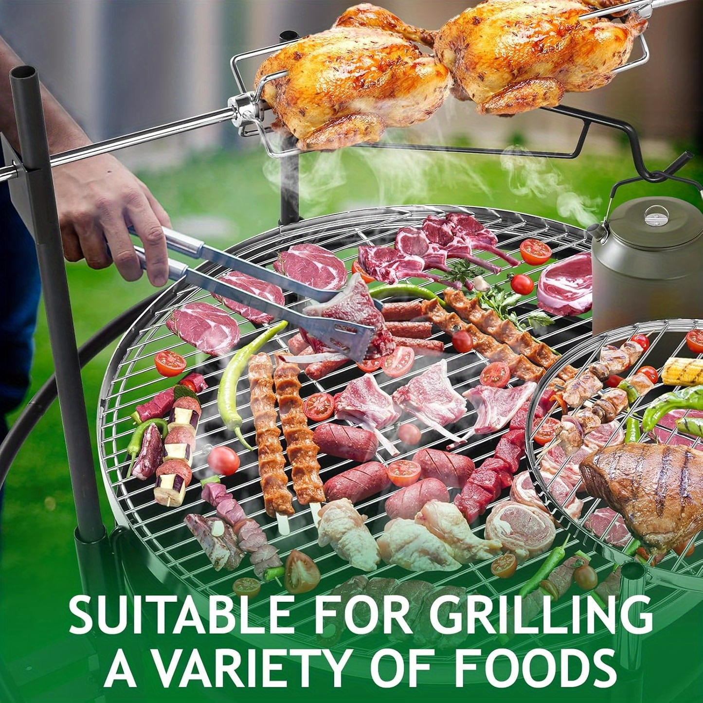 BBQ Fire Pit 33 Inch Wood Burning Outdoor Fire Pit with Swivel Cooking Grate, 2 Removable Grills for Backyard Patio Picnic Outside Camping