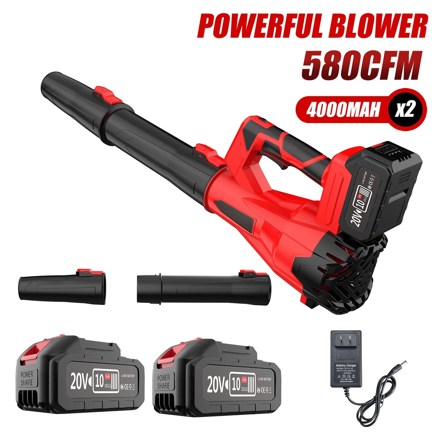Battery Leaf Blower 20V 50000RPM Turbo Cordless, Dual Battery & 2 Nozzles Included, Handheld Blower for Car Drying, Leaves, Snow & Dust — Home & Outdoor