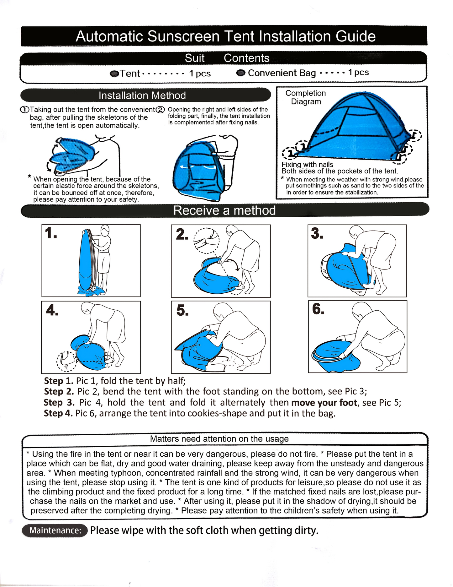 Beach Tent Pop Up Sun Shade 2-3 Person Anti-UV with Carry Bag