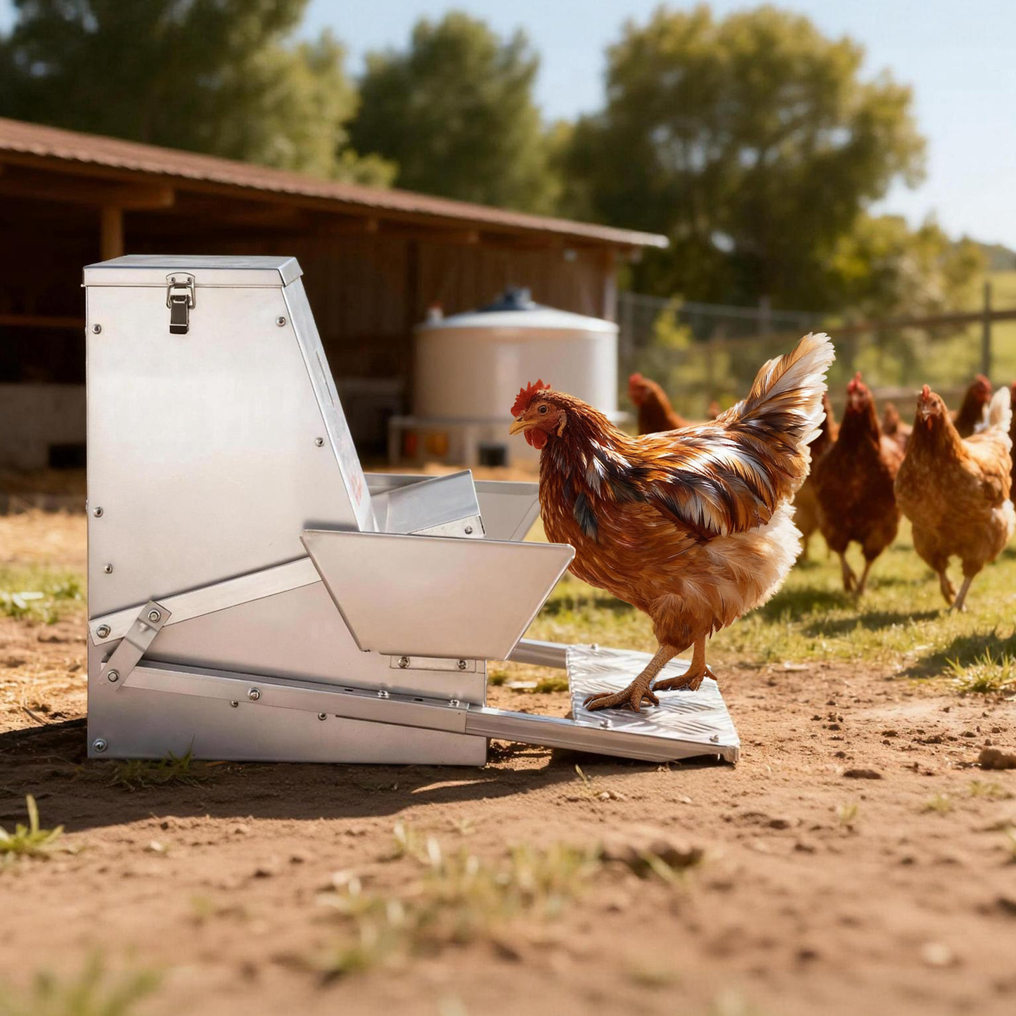 Automatic Chicken Feeder Treadle 40 lbs Galvanized Steel Lockable
