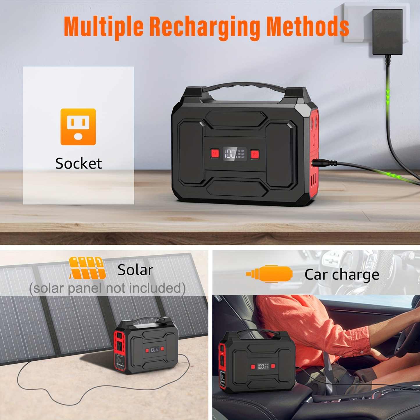 Portable Power Station Solar Generator 146Wh/300W | AC Outlet DC USB LED | Camping Emergency Backup Battery Pack Outdoor Charging