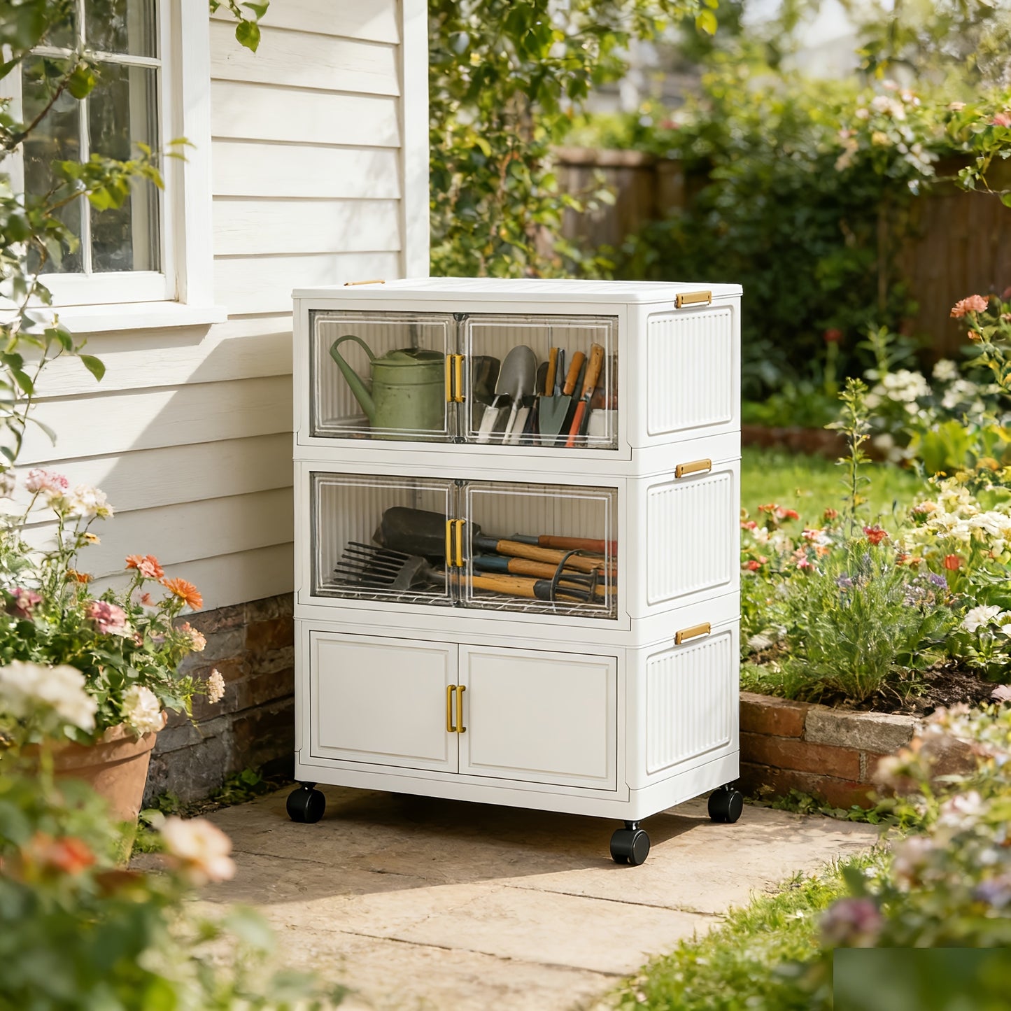Foldable Outdoor Storage Cabinet Rack 4-5 Tier Garden Organizer