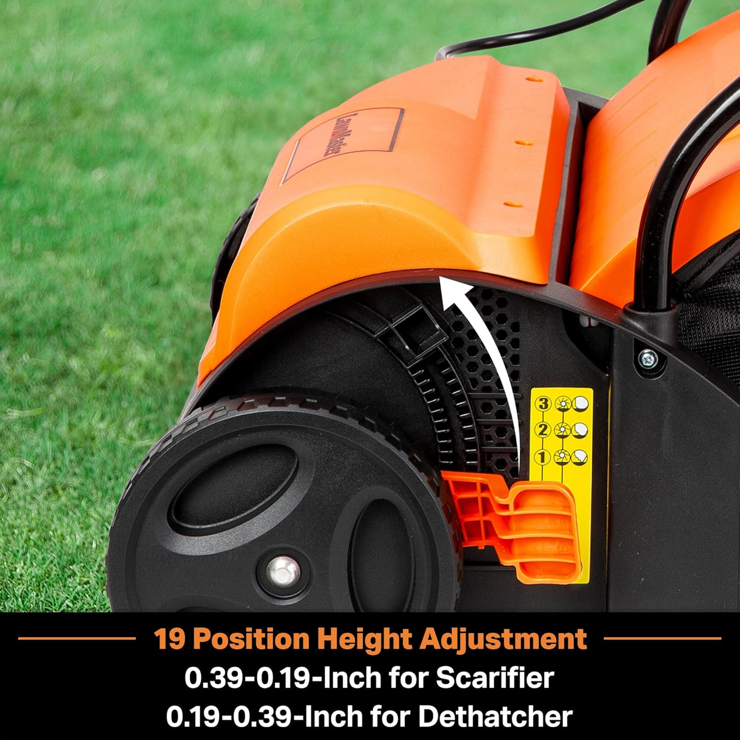 Electric Lawn Scarifier & Dethatcher 13" 12AMP 2-in-1 Aerator, 3400RPM Motor, 19 Cutting Positions, 6-Gallon Bag & Foldable Handle for Compact Storage