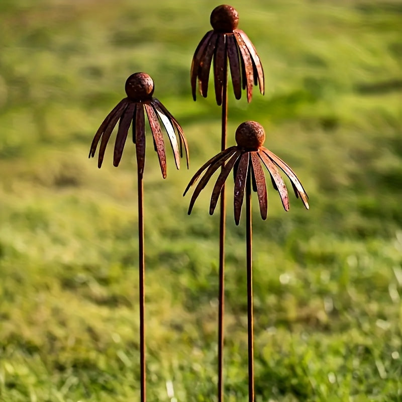Iron Garden Stake | Rustic Leaf Top Outdoor Decor Flower Pot Patio