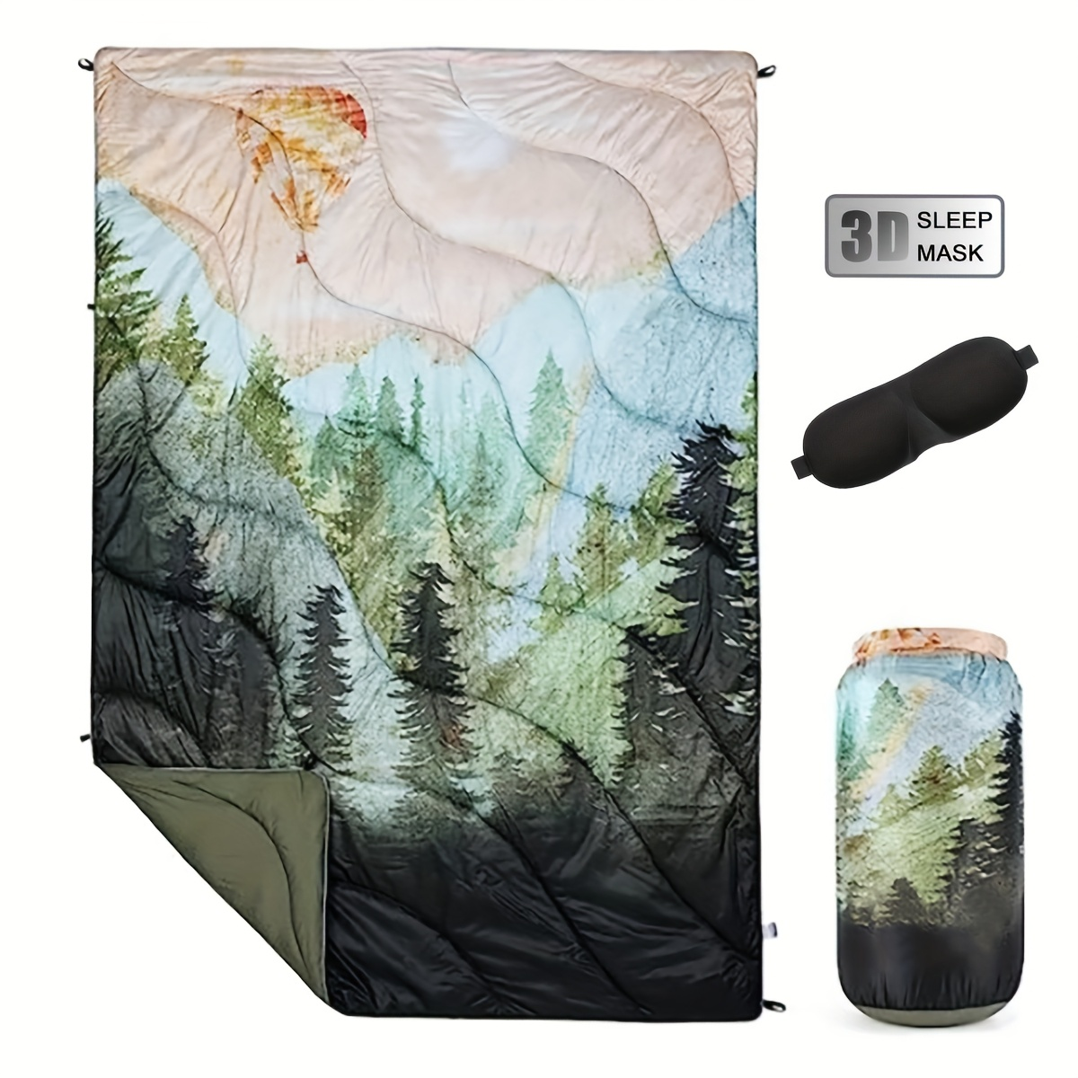 Camping Blanket Puffy Outdoor Down Alternative Windproof Warm 55x79 Inch Lightweight Printed Quilt for Beach Picnic Hammock Travel Cold Weather