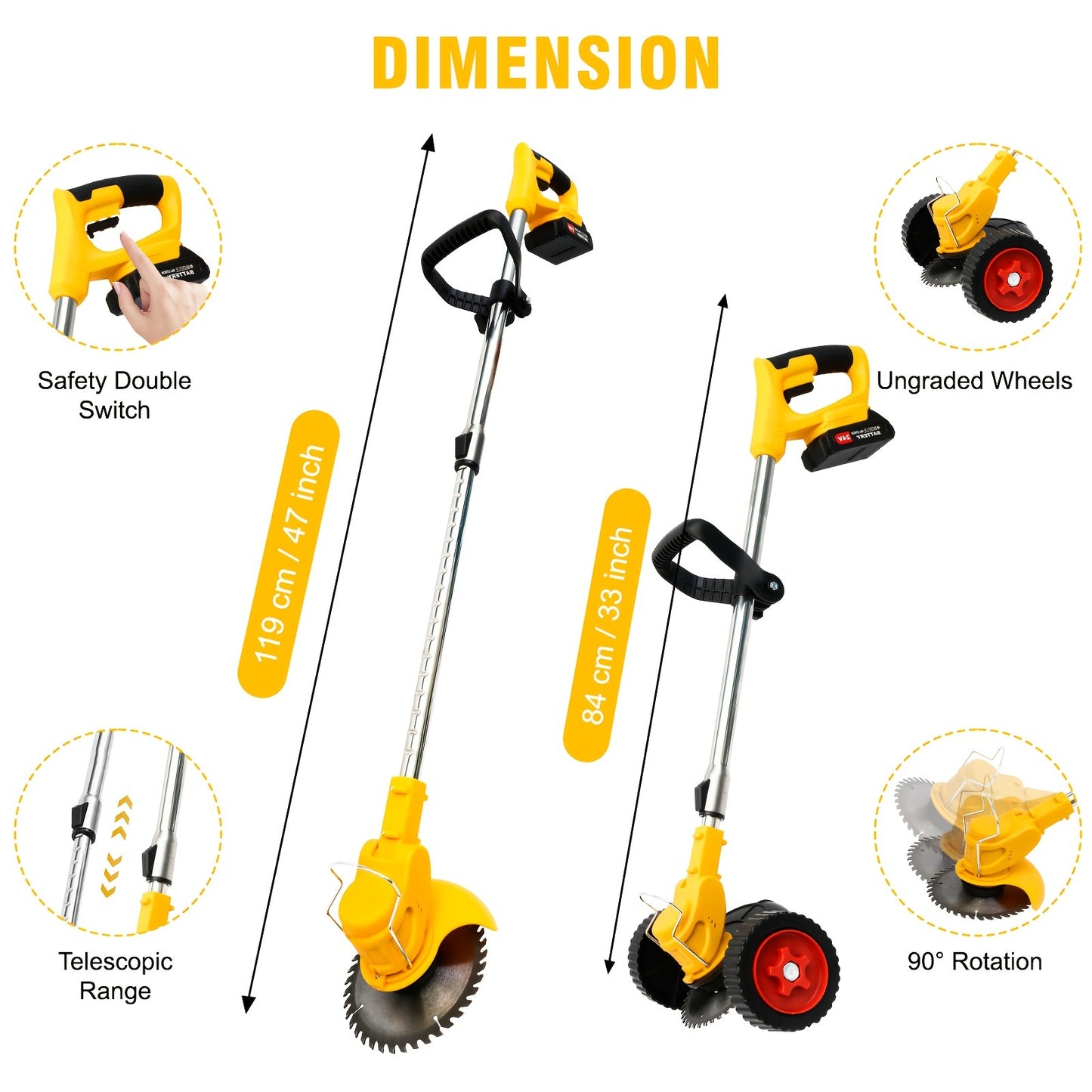 21V Cordless Lightweight Weed Trimmer & Edger. Comes with 1/2 Batteries and Charger. 3-in-1 Cordless Grass Trimmer, Edger, and Brush Cutter. Powerful and Long-Lasting. for Lawn, Yard, and Garden.