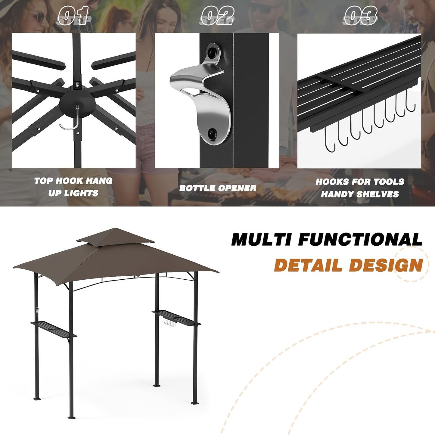 Outdoor Grill Gazebo Heavy-Duty Double-Tier BBQ Canopy UV-Resistant