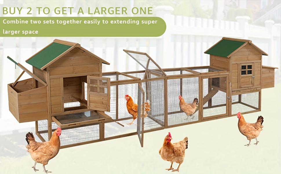 Chicken Coop with Run Large Outdoor Wooden Hen House 82 Inch Walk-in Poultry Cage for 2-4 Chickens Ducks Rabbits with Nesting Box Removable Tray Wheels