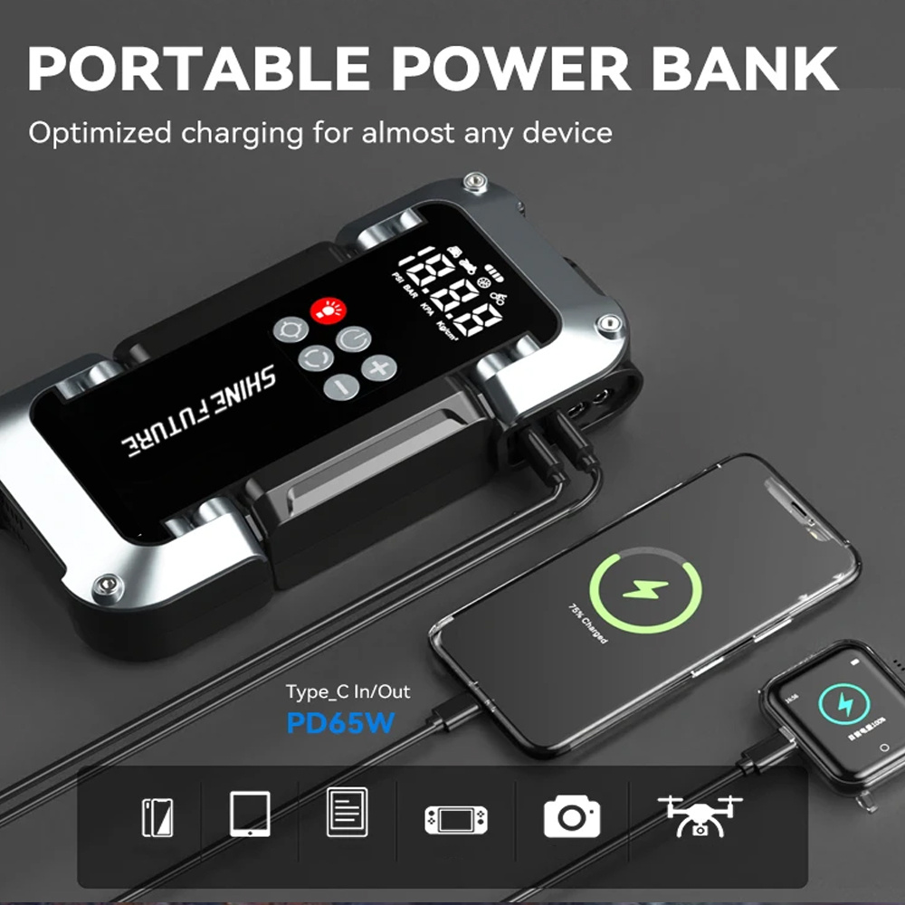 Portable Jump Starter Kit 4000A Peak 6-in-1 Battery Booster with Tire Inflator Power Bank Lithium Battery for 12V Car Truck SUV Emergency Roadside Kit