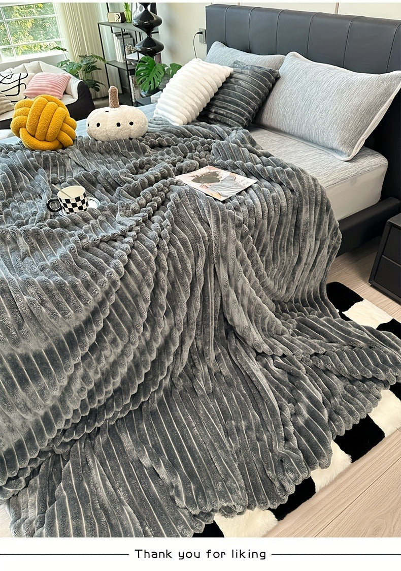 Fleece Blanket Double-Sided 3D Faux Rabbit Fur Throw – Ultra-Soft Thick 300-350g/m² for Home, Office, Travel & Camping, Multiple Sizes & Colors