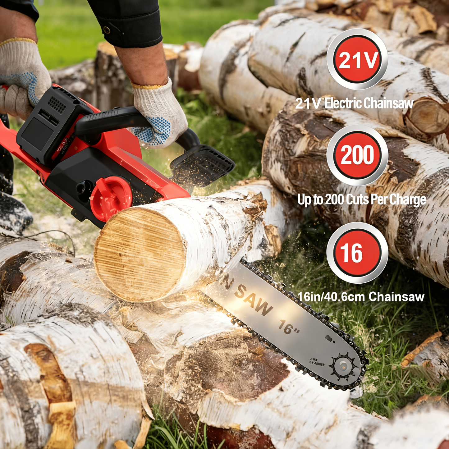 Brushless Cordless Chainsaw 42V 1500W – 16-Inch Battery Powered Chainsaw Kit with 3 Chains, 45-80 Min Runtime, Wood Cutting & Tree Trimming