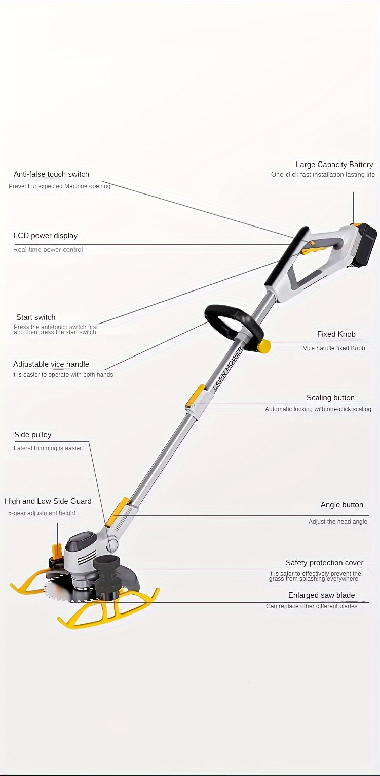 Electric Lawn Mower Cordless 110-240V Lithium-Ion Battery 4A Power with LCD Display Adjustable Cutting Height Easy Start for Small to Medium Yards Various Lawn Types