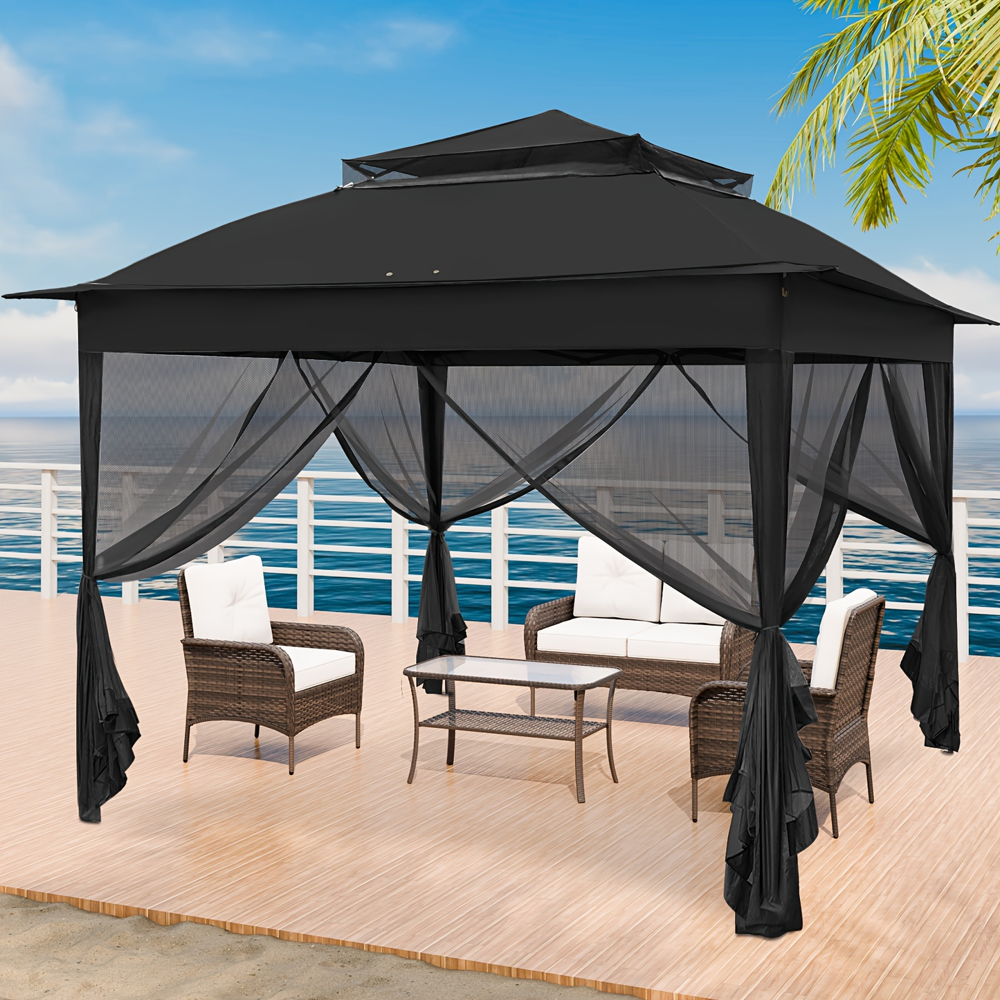 Instant Gazebo Tent 11x11 FT Mosquito Netting No Assembly Required
