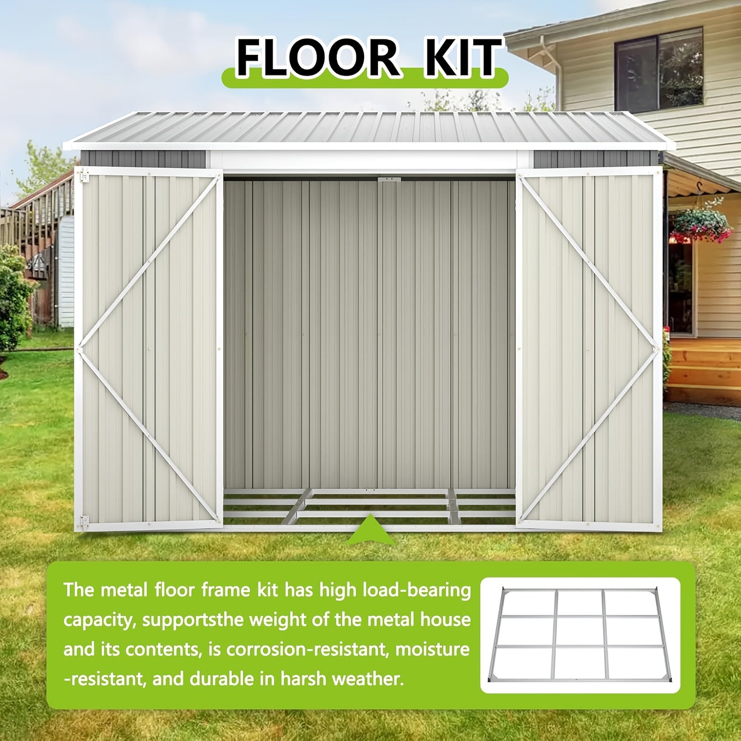 Storage Shed | Outdoor Steel Triple Door Sloped Roof Bike Garden Tools