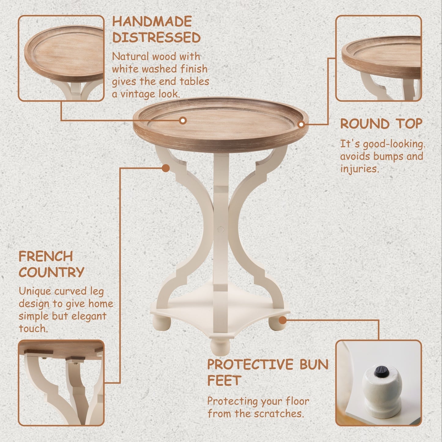 Side Table with Tray Top – Rustic Farmhouse Accent End Table, Distressed Wood Finish, Lightweight & Sturdy, Square or Round for Patio Living Room Bedroom Outdoor Indoor