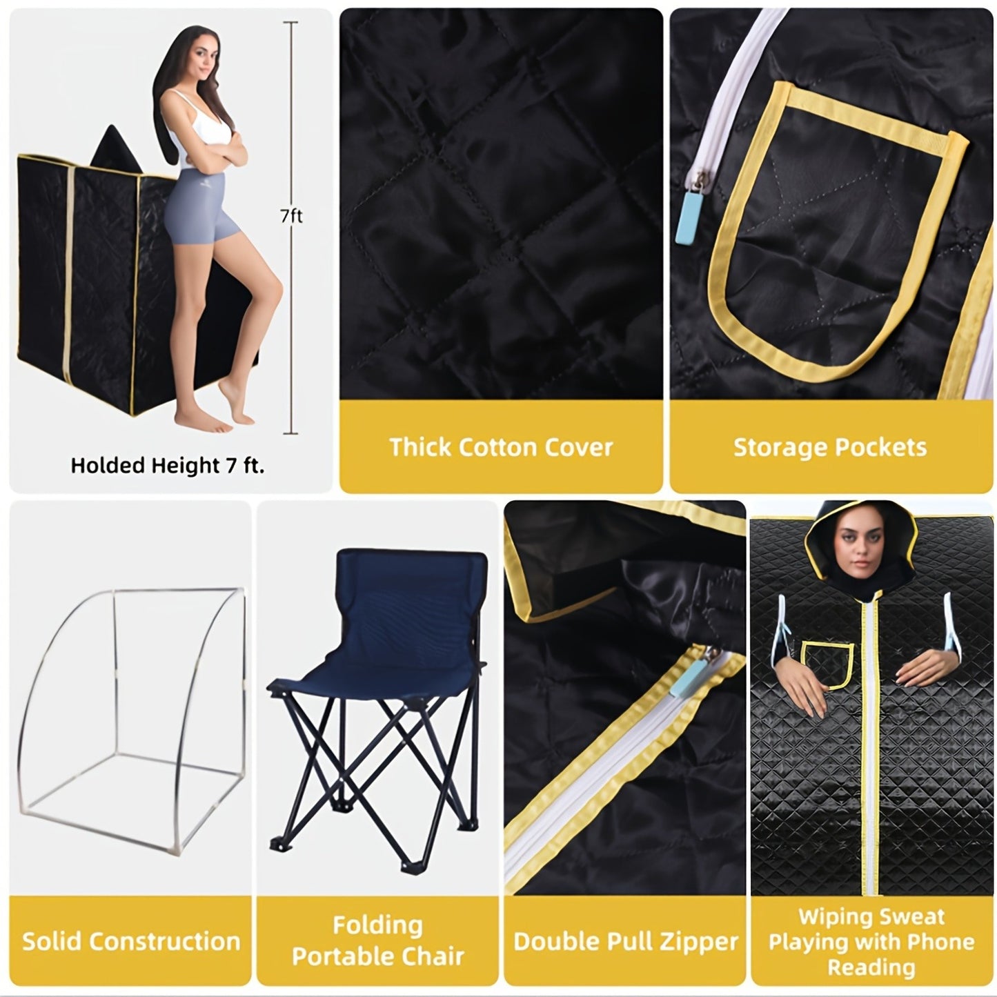 Portable Steam Sauna Tent with Remote Control & Foldable Chair, Personal Home Sauna Room for Detox Weight Loss Relaxation, Stainless Steel Stand, 87oz Steam Generator Included