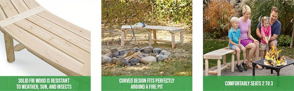 Curved Fire Pit Bench Outdoor - Rustic Softwood Log Seat for Backyard Bonfires, Cozy Fire Pit Gatherings & Patio Seating