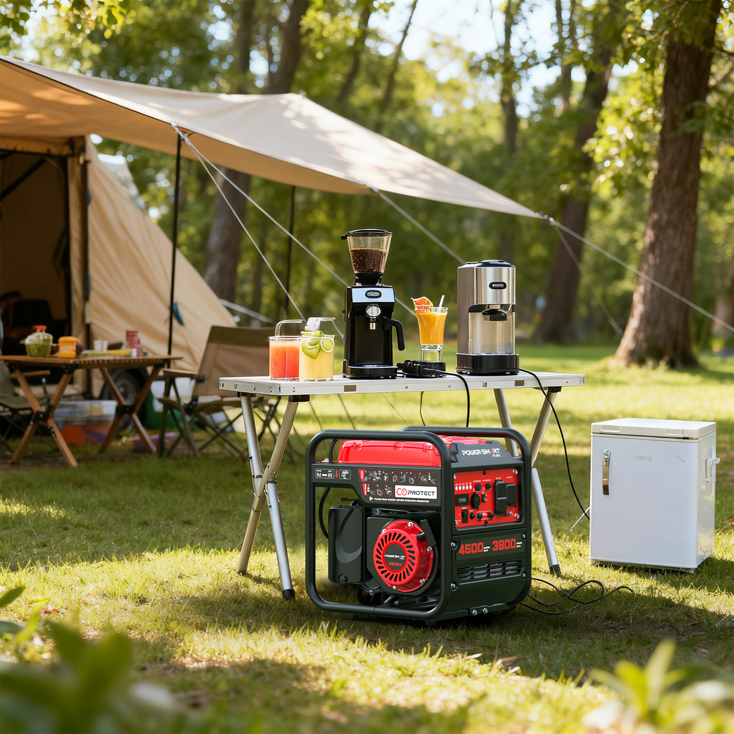Portable Gas Generator 4500W 4-Stroke | CO Alarm, Quiet & Lightweight, 12V & USB Ports, AC Outlets for RV, Camping, Home Backup, Power Tools, Phone Charging