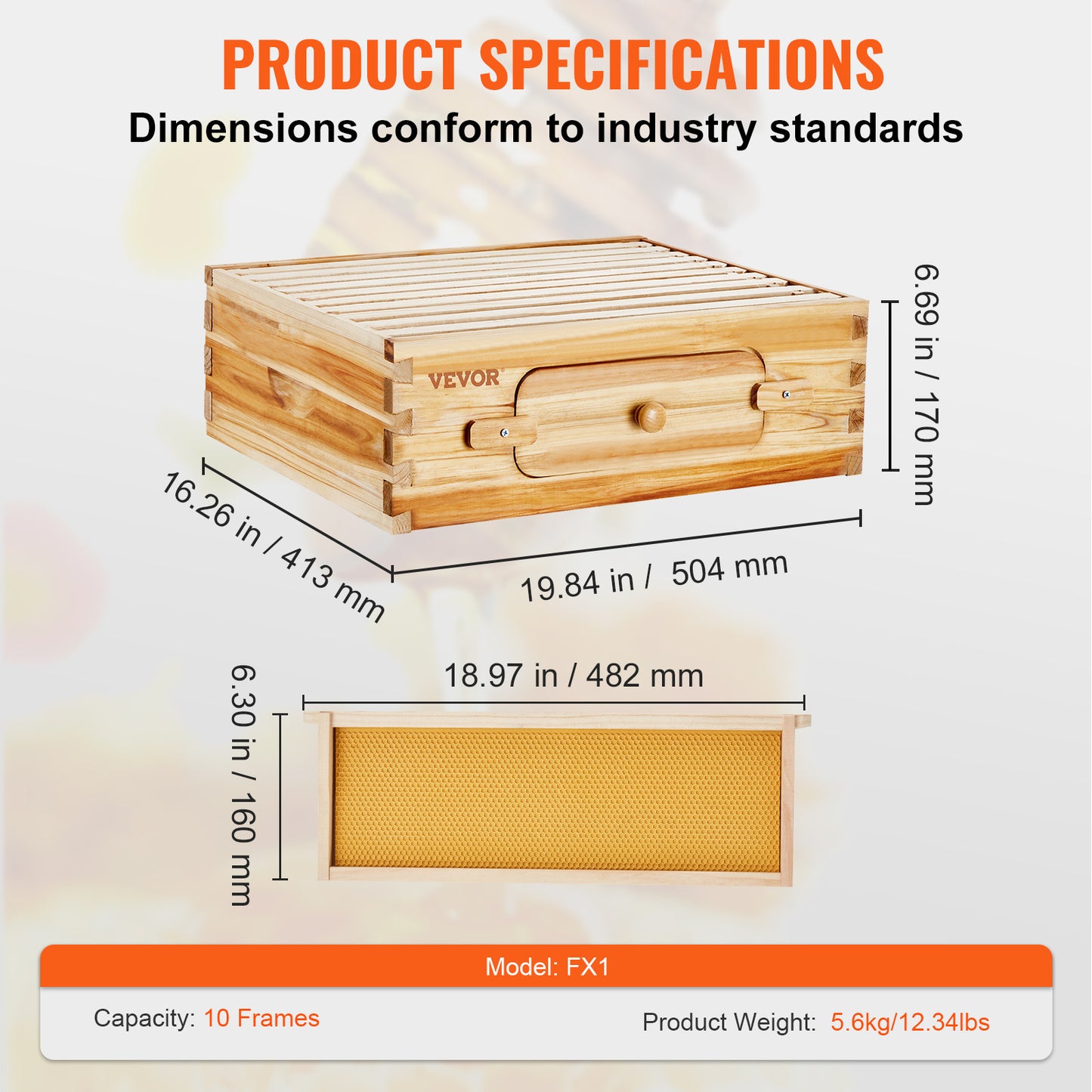 Beehive Kit 10 Frame Cedar Wood Bee Hive with Transparent Windows & Beeswax Coating