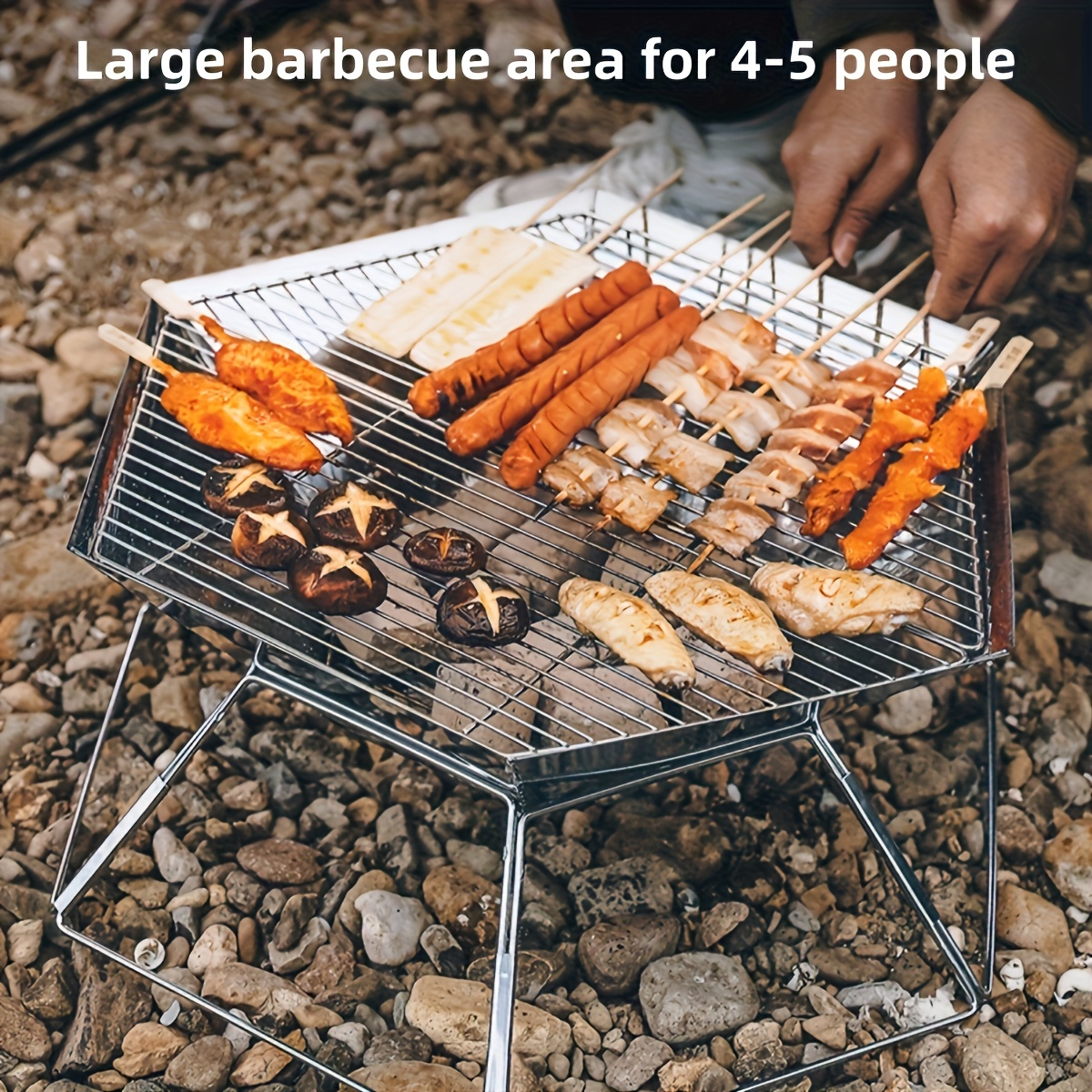 Charcoal Grill Portable Folding BBQ Fire Pit Hexagonal Camping Stove Open Grid Even Heat Backyard Picnic Beach Tailgating Outdoor Cooking Compact Easy Assembly