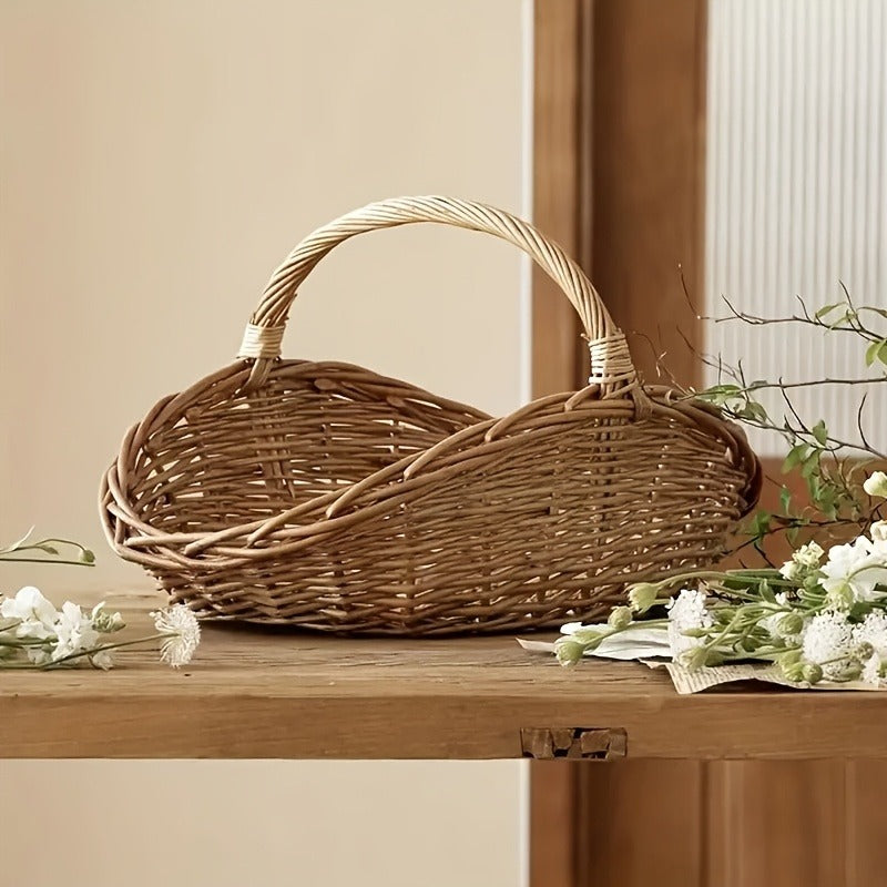 Wicker Storage Basket with Handles – Handcrafted Natural Seagrass Organizer for Home, Garden & Farmhouse Decor, Flowers, Produce & Blankets