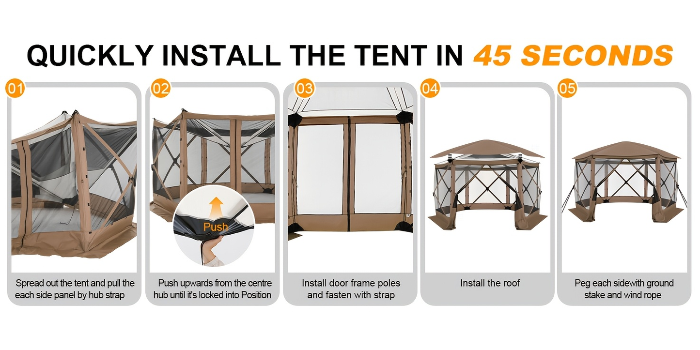 Pop-Up Canopy Tent 15ft Mosquito Net Screen House Waterproof UV50+