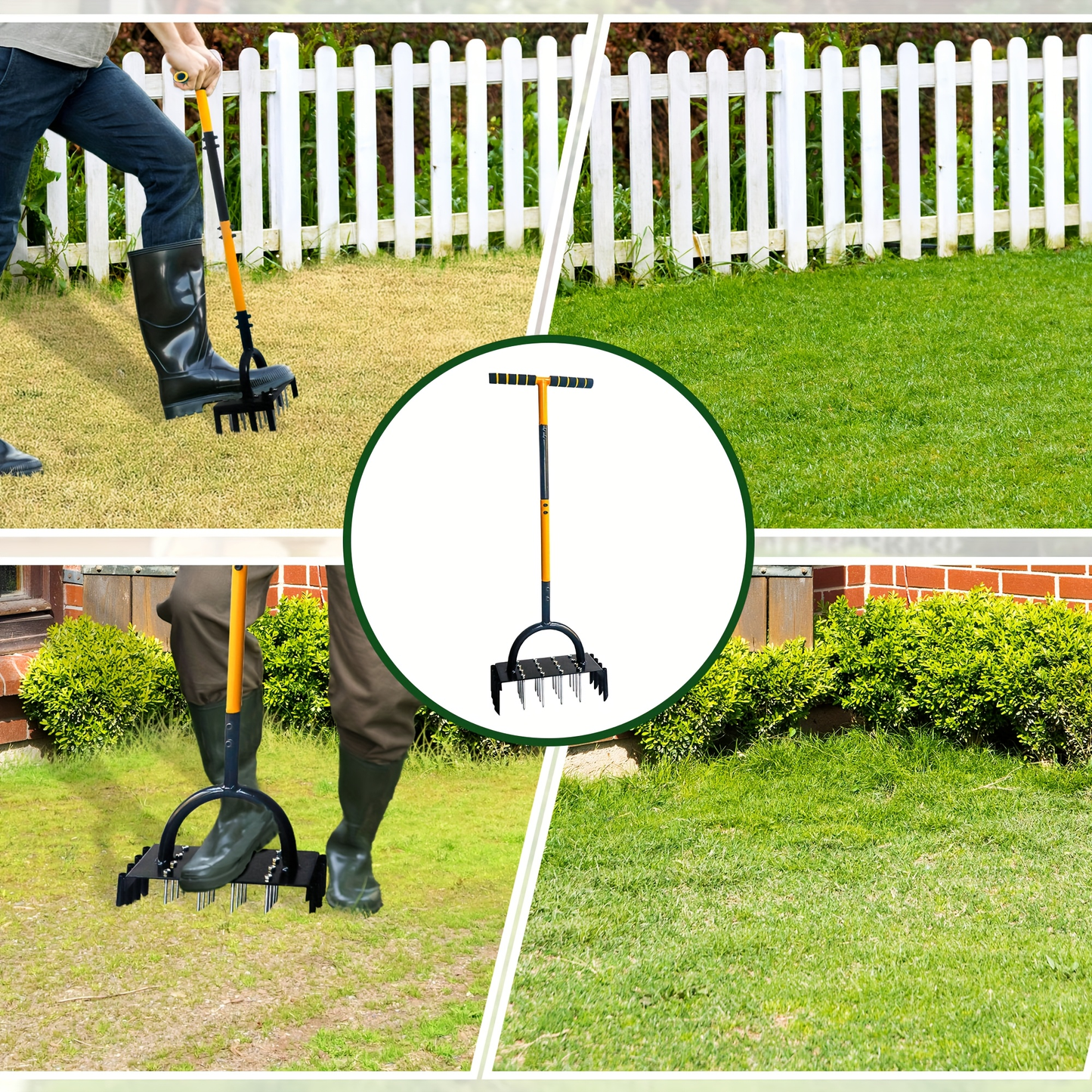2-in-1 Lawn Aerator 38-Inch Manual Tool with 16 Spikes & 8 Corer Plugs - Dual-Function Spike & Plug Aerator for Garden Grass Aeration, Lawn Thatch Loosening & Yard Care