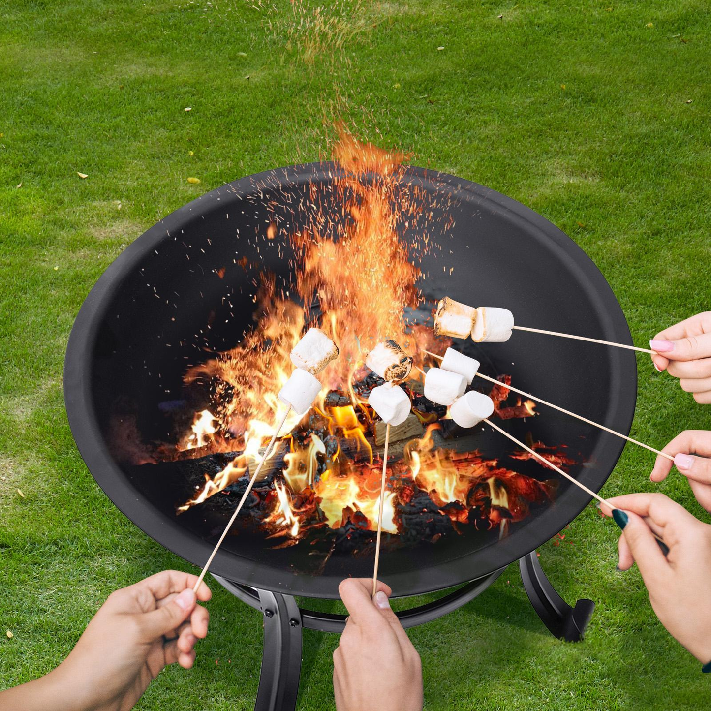 Wood Burning Fire Pit 22 Inch Portable Rust-Proof Steel Bowl with Mesh Spark Screen Log Grate Fire Poker for BBQ Camping Backyard Porch Deck Easy Assembly
