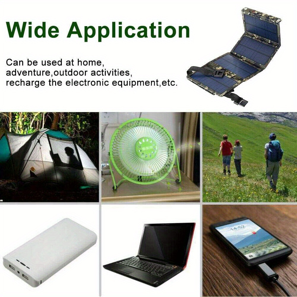 Foldable Solar Charger Portable Monocrystalline Silicon 20% Efficiency USB Output with Carabiner Compact Folding Solar Panel for Outdoor Camping Hiking Backpacking Travel Phone Charging