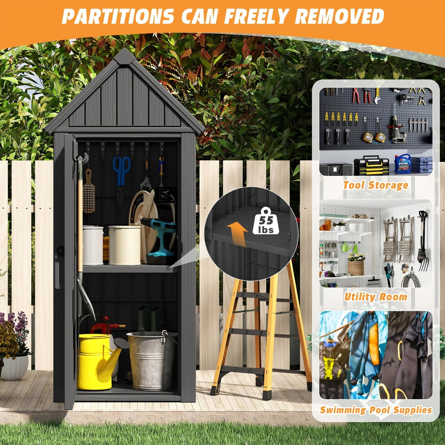 Resin Outdoor Storage Shed with Lockable Door & Sloped Roof