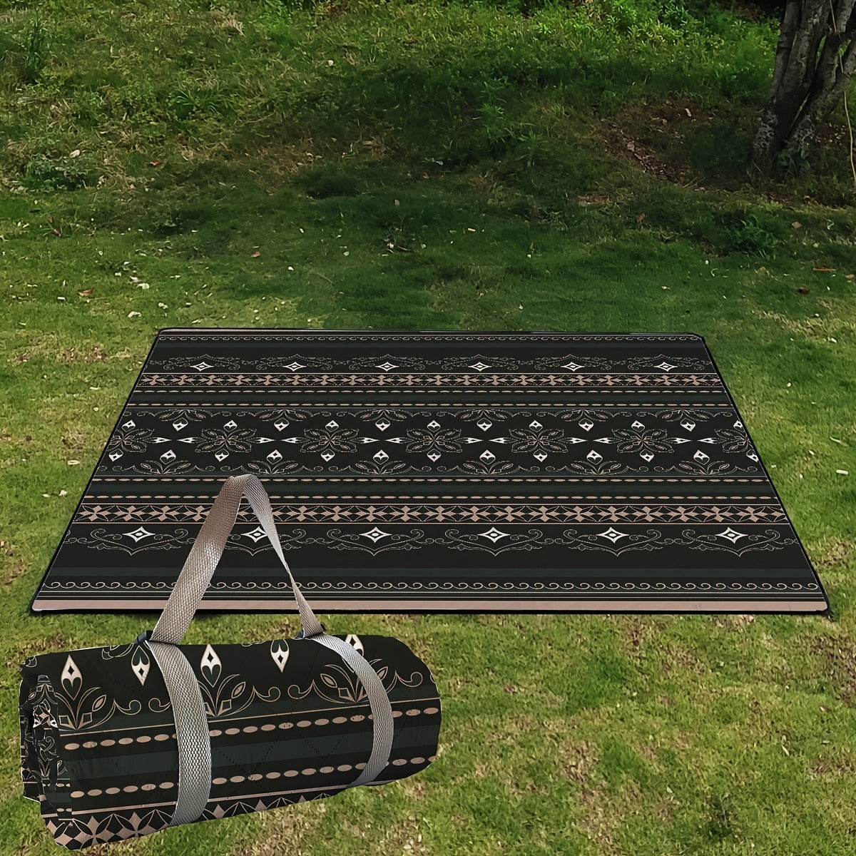 Foldable Picnic Mat 78x78in Dual Layer 240T Polyester & 210D Oxford Cloth Printed Outdoor Beach Mat for Camping – Ultrasonic Design All-Season Ground Cover
