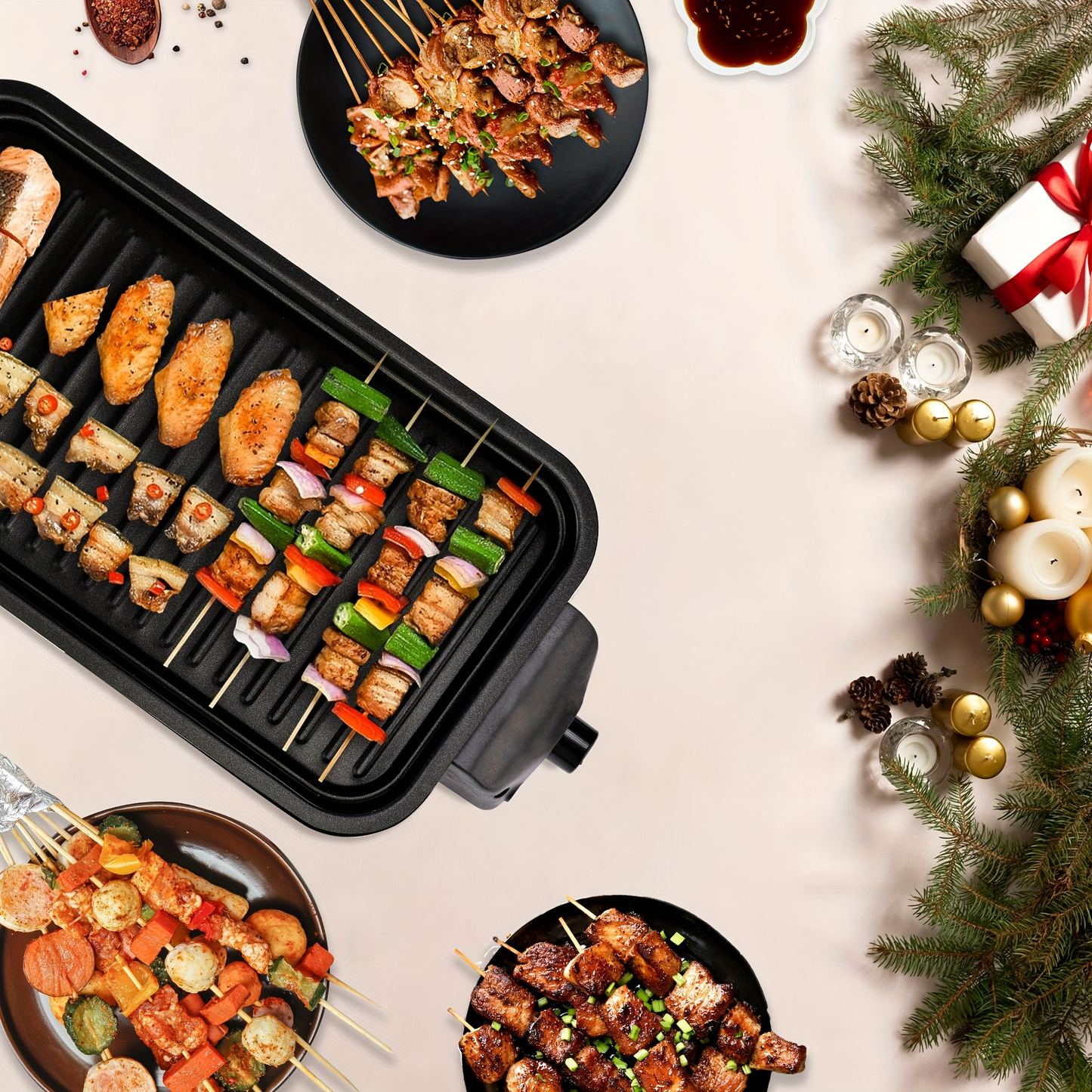 Indoor Electric Smokeless Grill 1700W with Raclette Pans, Non-Stick Dishwasher Safe Plate, Portable Tabletop BBQ Griddle for Couples