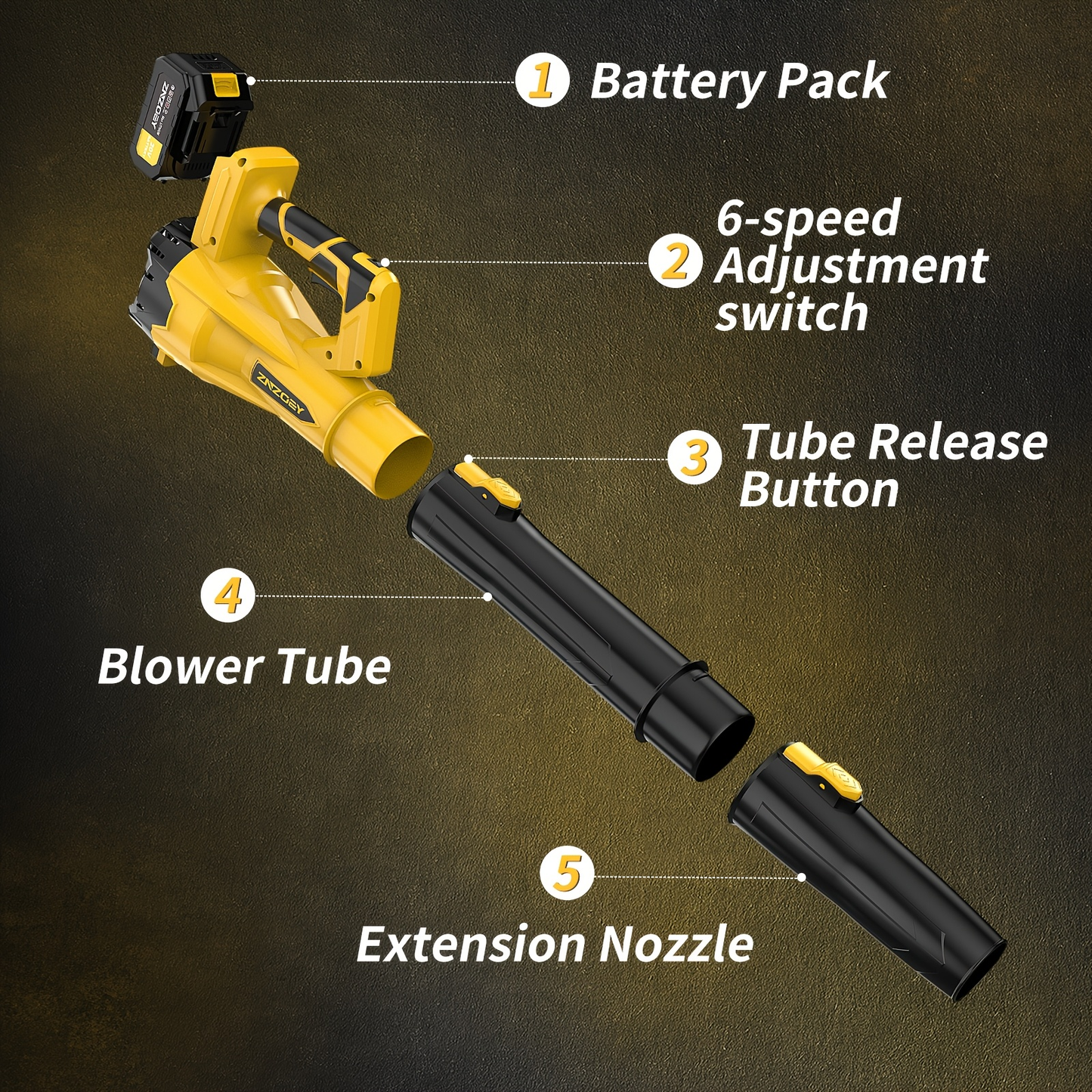 Cordless Leaf Blower 580CFM 160MPH – 40V Brushless Motor, 4.0Ah Battery, 6-Speed, Extension Nozzle, Lightweight for Lawn Yard Snow Pet Hair Cleanup