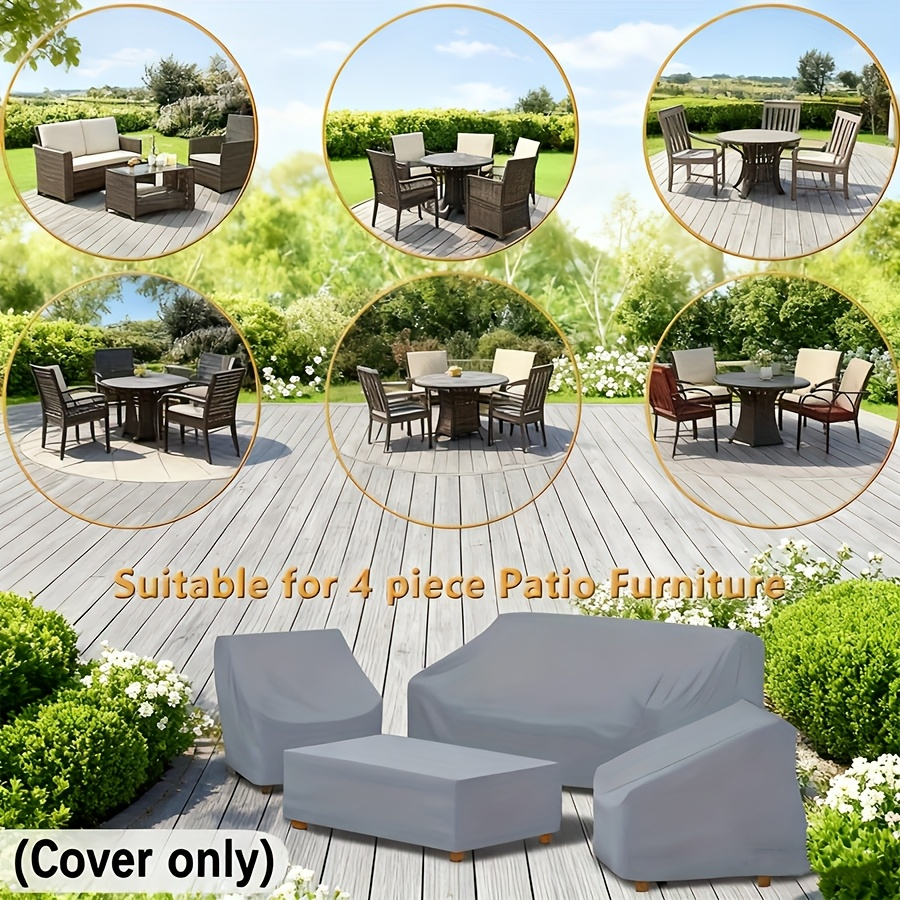 Outdoor Furniture Covers Set 4 Piece Waterproof, Heavy Duty Patio Cover for Sofa Lawn Chairs Coffee Table, Windproof Buckle Straps Reinforced Stitching All-Weather Protection, Black