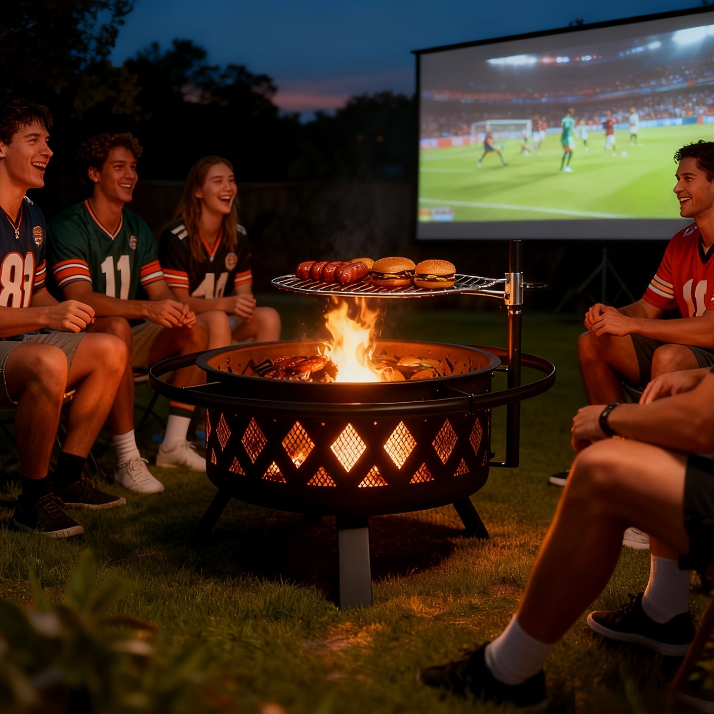 30 Inch Large Outdoor Fire Pit with Grill Grate, Steel Wood Burning Fire Bowl for Backyard Patio Garden BBQ Camping Picnic, Charcoal Log Burner Heater