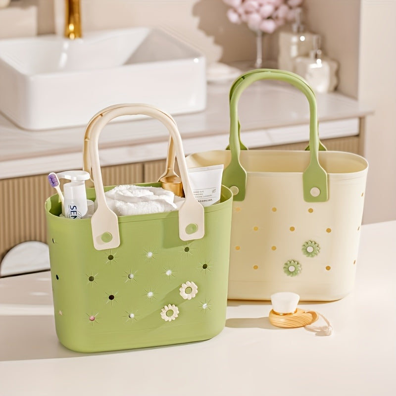Rubber Tote Bag 2pcs Floral Pattern Beach Bag with Soft Handles Multipurpose Reusable Storage Bag for Bath Shopping Camping Home Travel Organizer