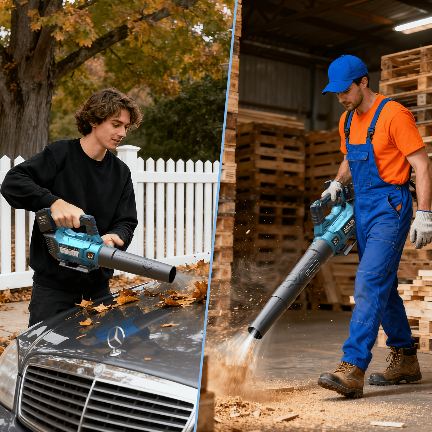 Cordless Leaf Blower 780CFM 40V Brushless, Seesii with 2x4000mAh Batteries & 2 Chargers, Turbo Button, Variable Speed, Lightweight for Lawn Care Yard Patio Debris Dust Cleanup