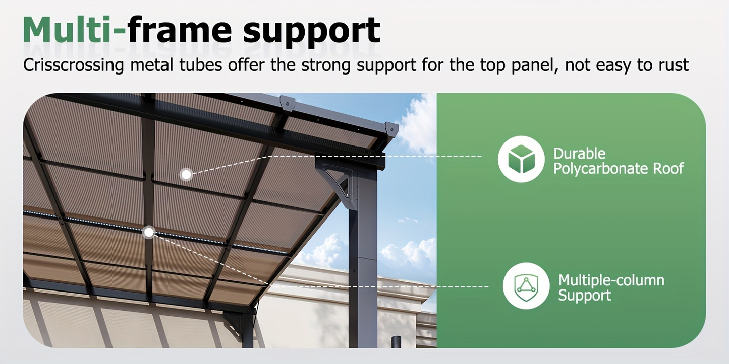 Lean-To Pergola Wall-Mounted Aluminum Louvered Roof Patio Awning