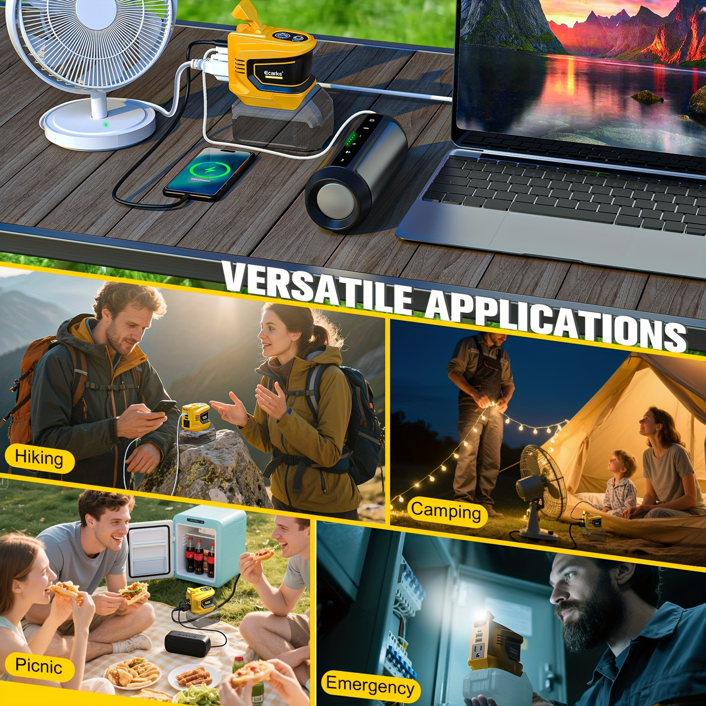 Battery Inverter for Dewalt 20V & 18V - 200W/350W/550W DC to AC 110V, USB, Type-C & AC Outlet, LED Work Light, Portable Power Supply for Camping, Outdoor & Emergency (Bare Tool)
