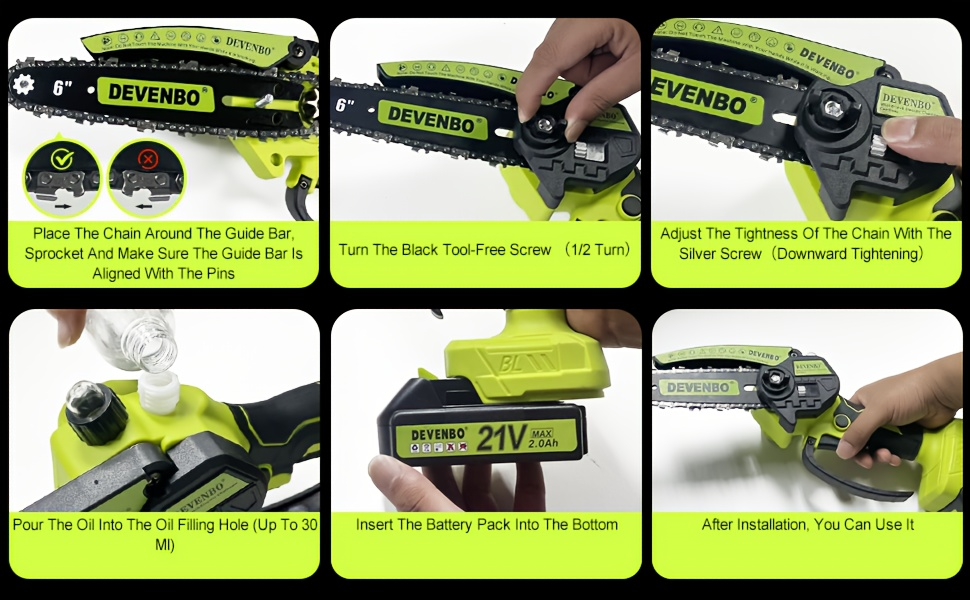 Cordless Mini Chainsaw 6-Inch, Handheld Pruning Saw with Rechargeable Battery, Adjustable Chain Tension, Safety Lock & Anti-Splash Guard for Branch Trimming in Yard, Garden & Home