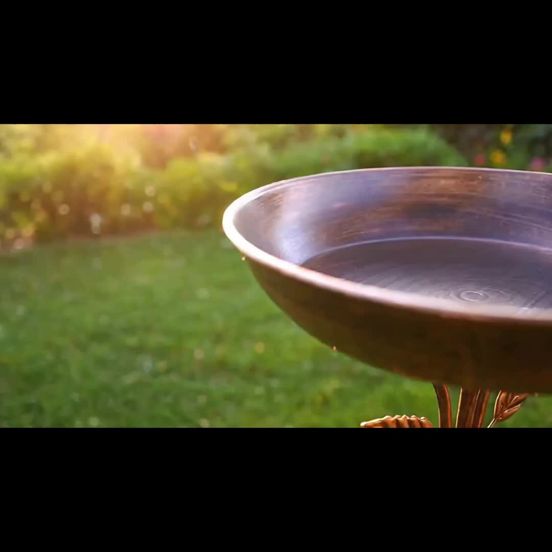 Bird Bath | Vintage Pedestal Iron Copper Floral Garden Bird Watching